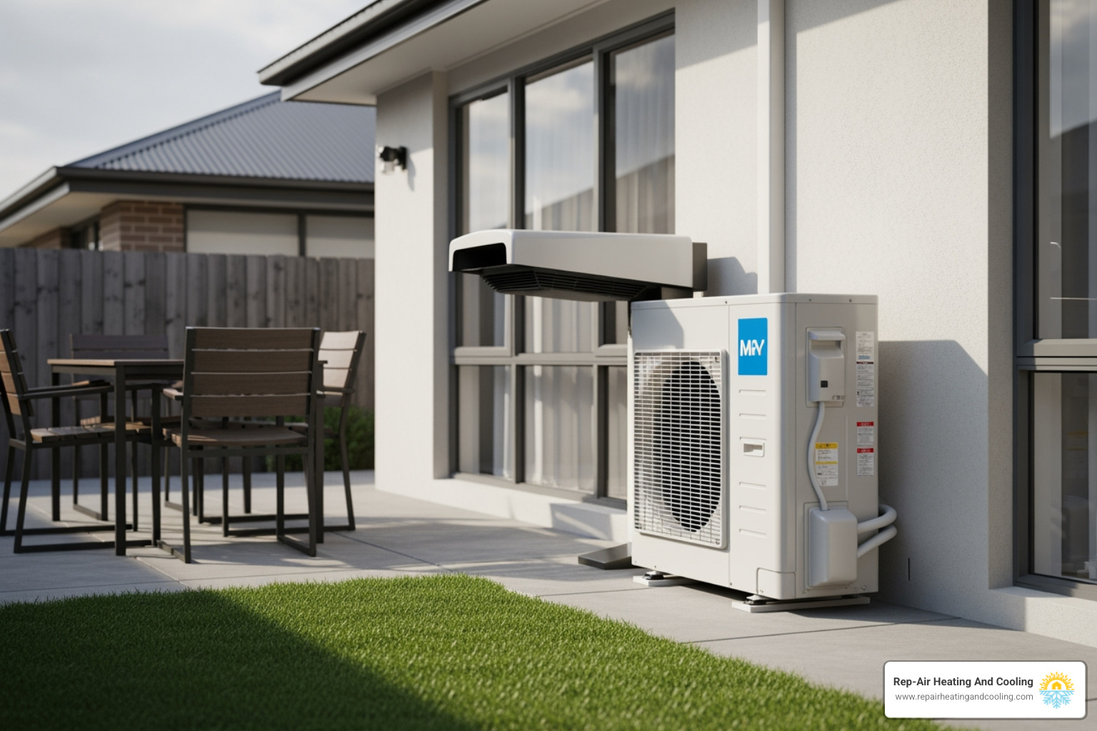 outdoor heat pump unit next to a home - heating making noise in Langley, BC outdoor heat pump unit next to a home - heating making noise in Langley, BC