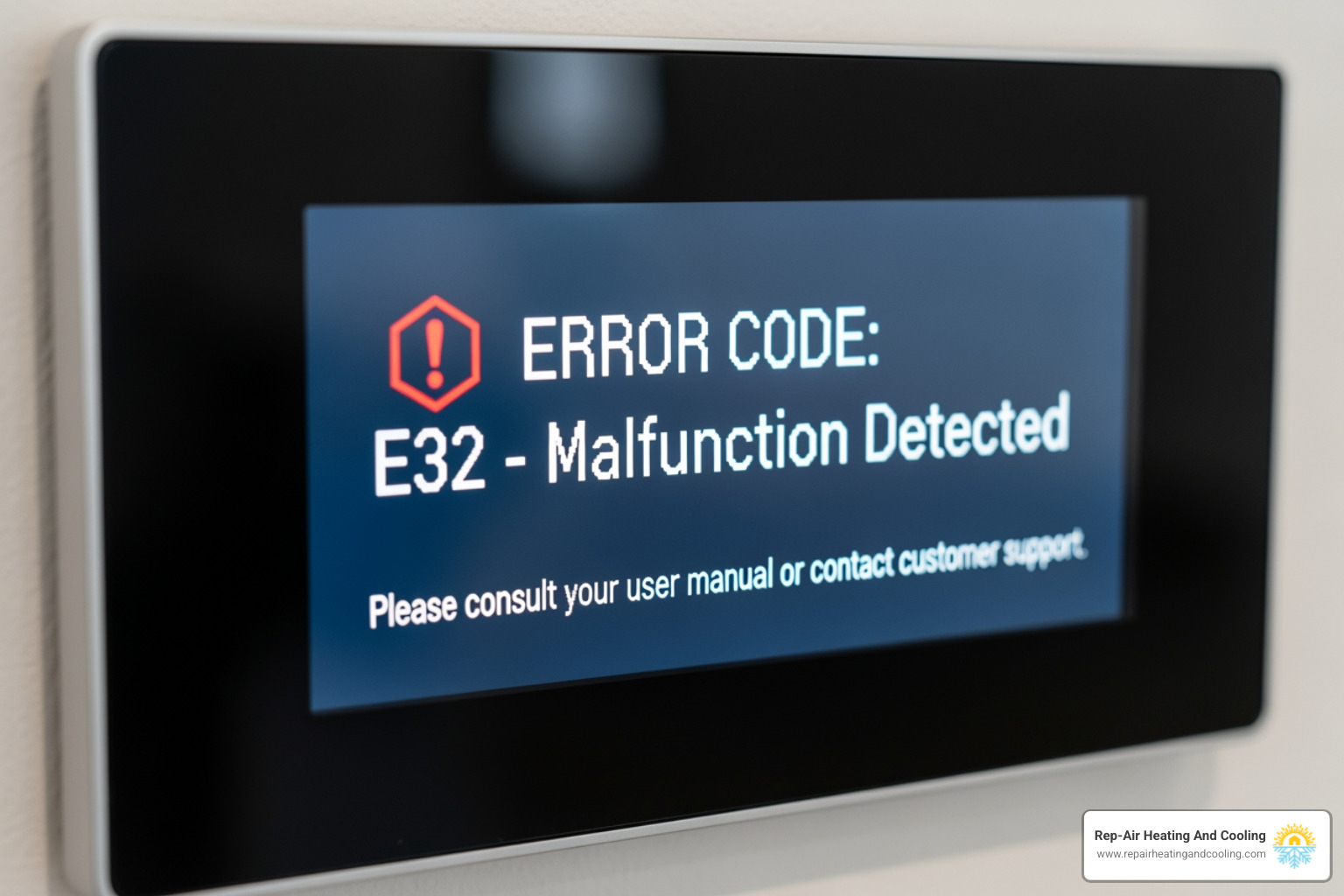 A digital thermostat displaying an error message, indicating a malfunction in the HVAC system. - repair heating and cooling pitt meadows bc A digital thermostat displaying an error message, indicating a malfunction in the HVAC system. - repair heating and cooling pitt meadows bc