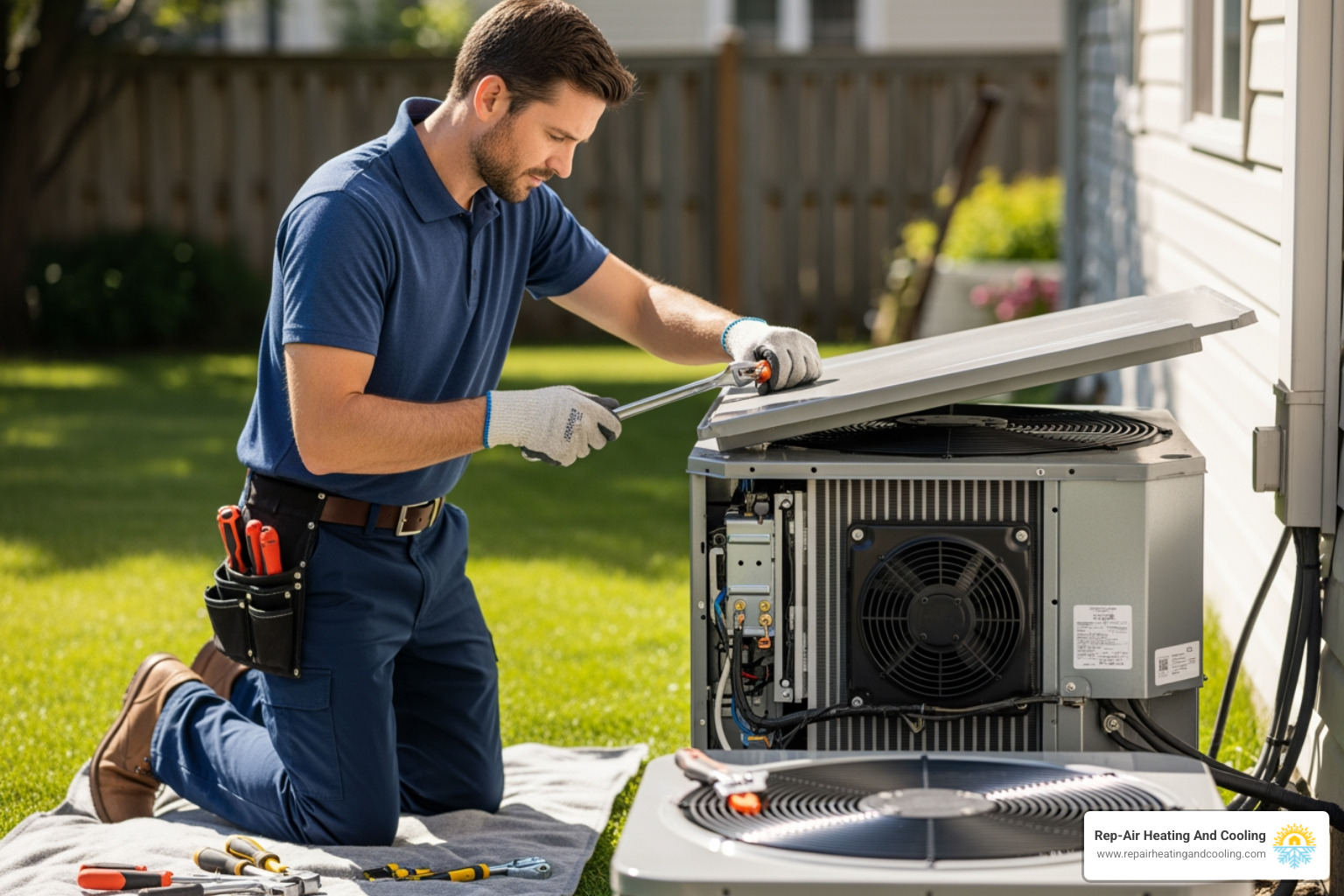 A skilled technician meticulously performing maintenance on an outdoor air conditioning unit, ensuring optimal performance. - repair heating and cooling pitt meadows bc A skilled technician meticulously performing maintenance on an outdoor air conditioning unit, ensuring optimal performance. - repair heating and cooling pitt meadows bc