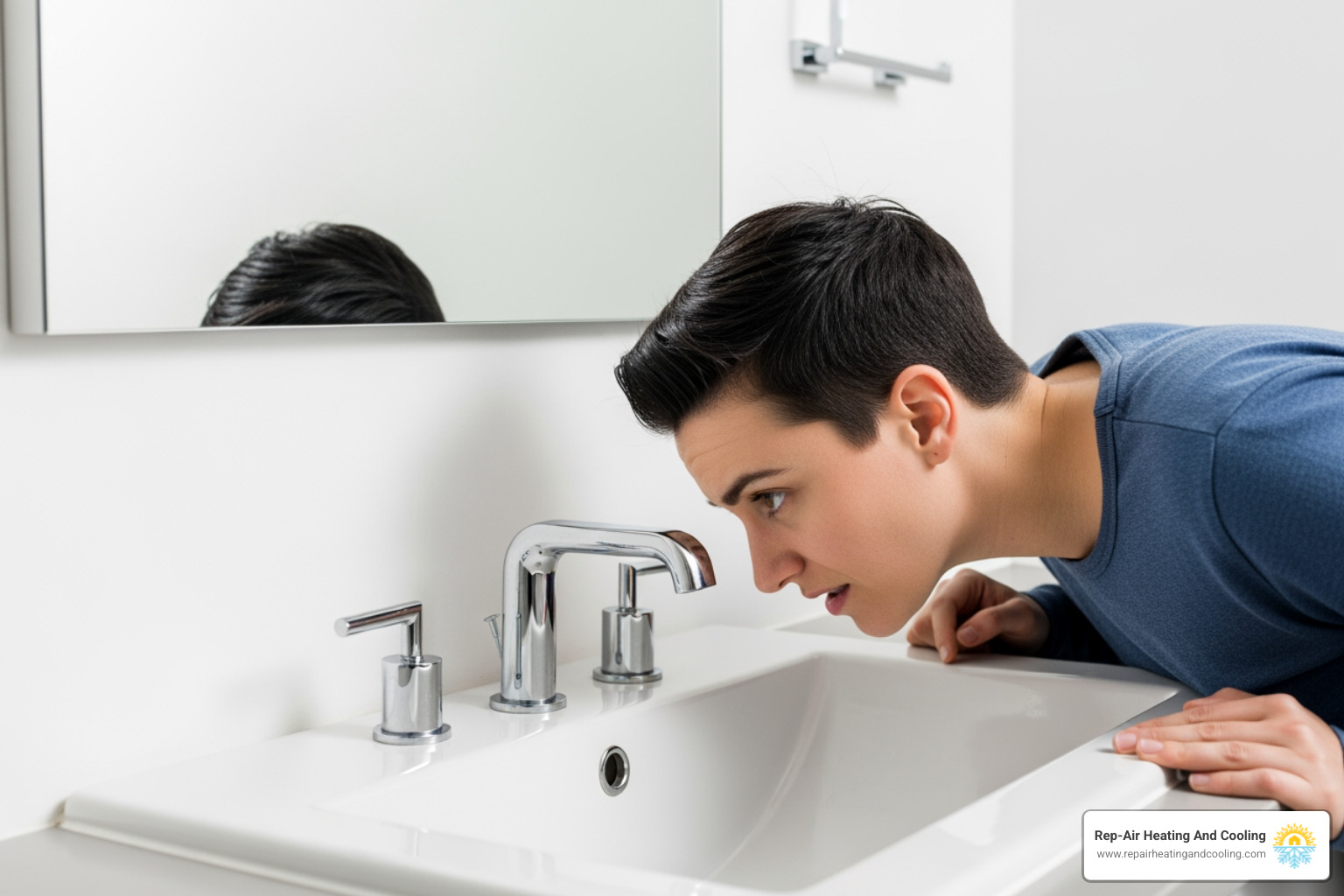person listening to a gurgling drain - clogged drain abbotsford person listening to a gurgling drain - clogged drain abbotsford