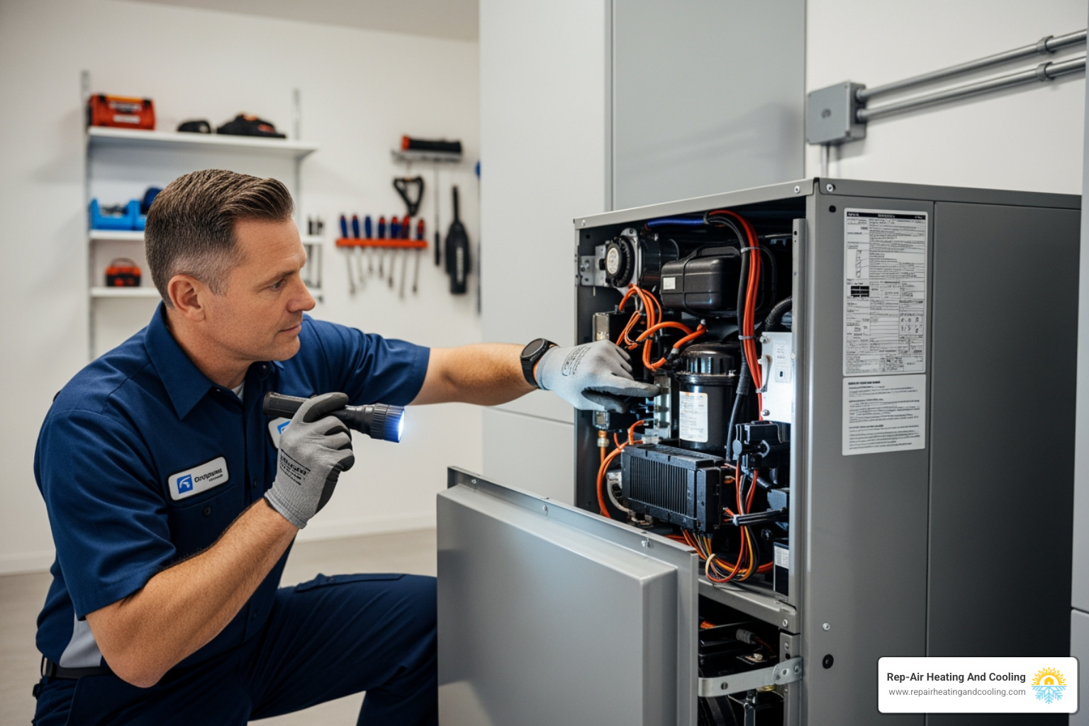 an HVAC technician examining the internal components of a heat pump - heat pump blowing cold air in fort langley, bc