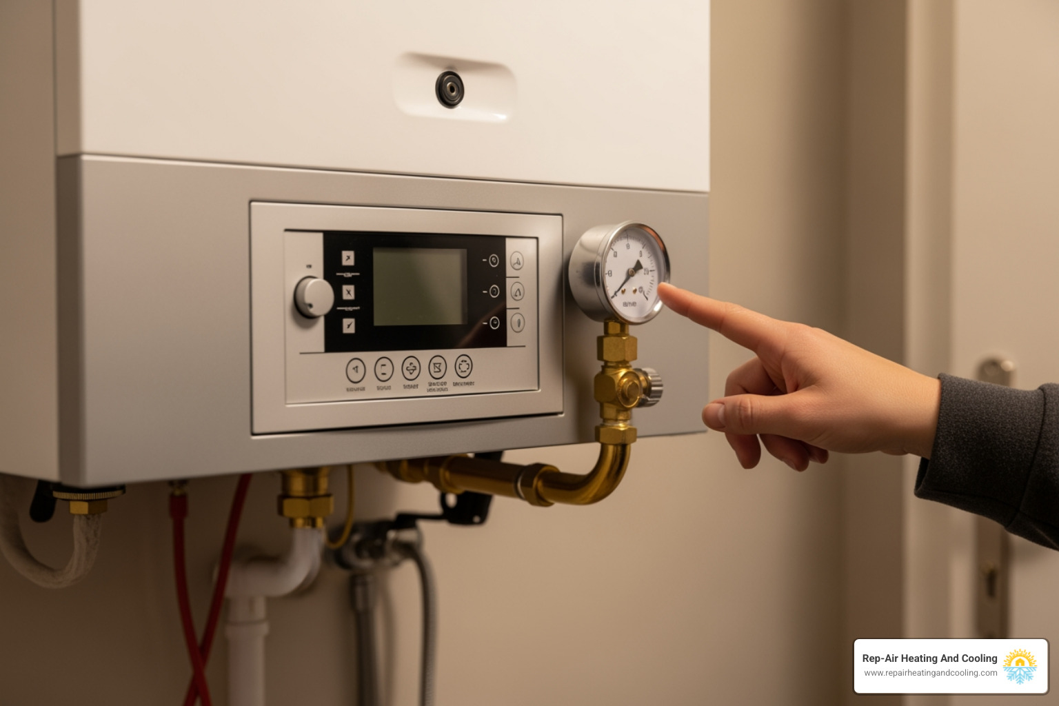 Illustrated diagram explaining the top 4 reasons a boiler blows cold air: Thermostat Issues, Low Pressure, Ignition Failure, and Circulation Problems - boiler blowing cold air in Abbotsford, BC
