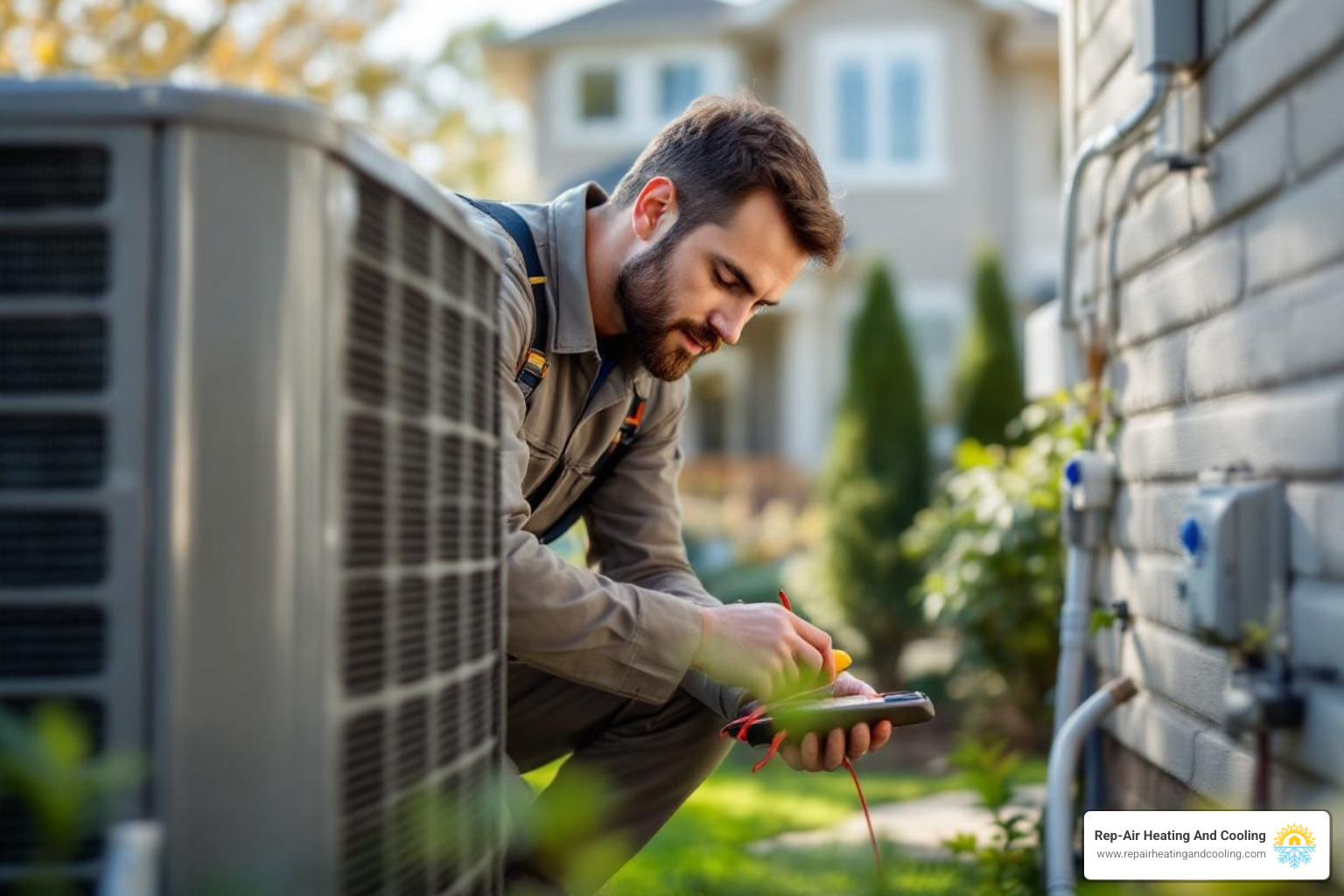 Infographic showing the essential components of heat pump service in Langley, BC: annual inspections showing a calendar, filter cleaning with a clean vs dirty filter comparison, refrigerant level checks with a gauge, coil cleaning showing before and after, electrical connection testing with a multimeter, and thermostat calibration with a digital thermostat display. Icons represent energy savings with a piggy bank, extended lifespan with a clock showing 15-20 years, and improved comfort with a happy family in their home. - heat pump service Langley, BC