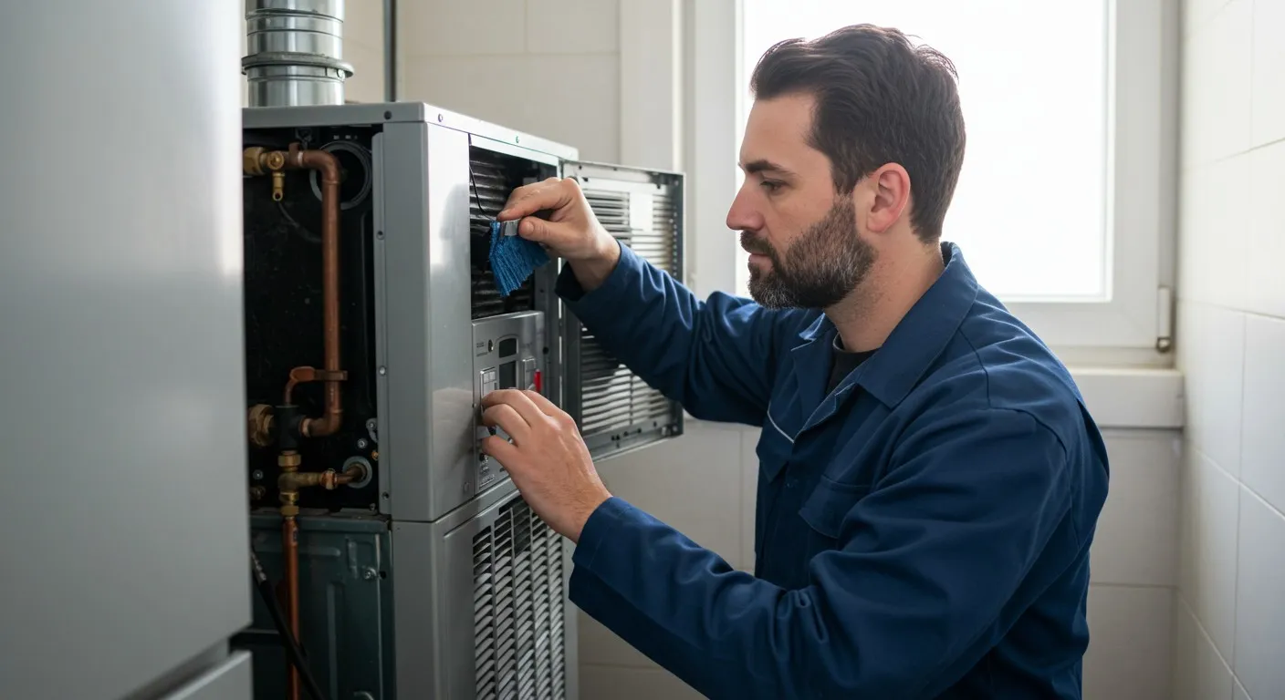 Technicians reviewing technical diagrams for boiler.