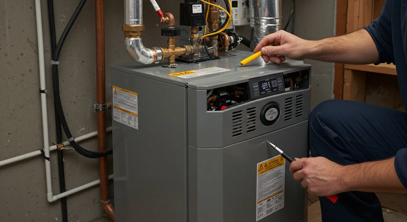 Technicians installing and repairing home furnaces.