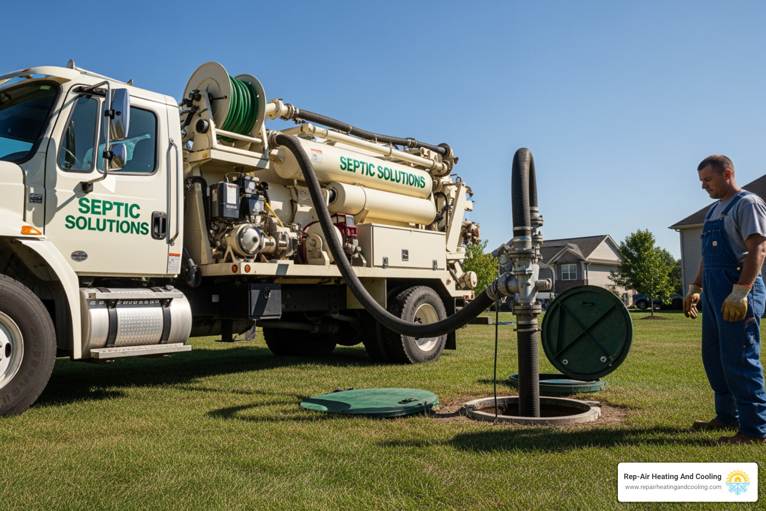 infographic explaining the layers of a septic tank (scum floating on top, clear effluent in middle, sludge settled at bottom) and how it connects to a drain field - cost to empty septic tank