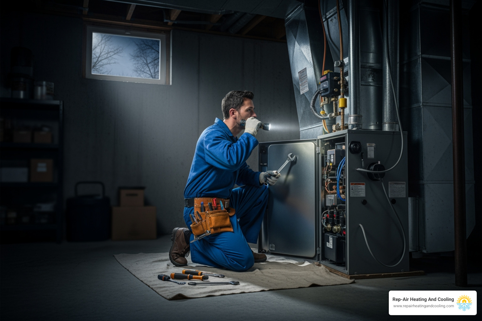 Infographic showing top 3 signs of a furnace emergency: 1. No heat or cold air blowing from vents with a thermometer icon showing low temperature, 2. Strange noises like banging, grinding, or screeching with sound wave symbols, 3. Unusual smells including burning odors or rotten egg gas smell with warning symbols - 24 hour furnace maintenance in Maple Ridge, BC