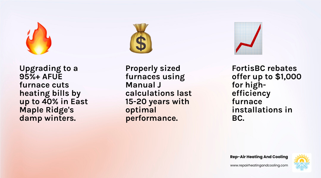 Infographic showing benefits of upgrading to a 95% AFUE high-efficiency furnace in East Maple Ridge BC - best furnace