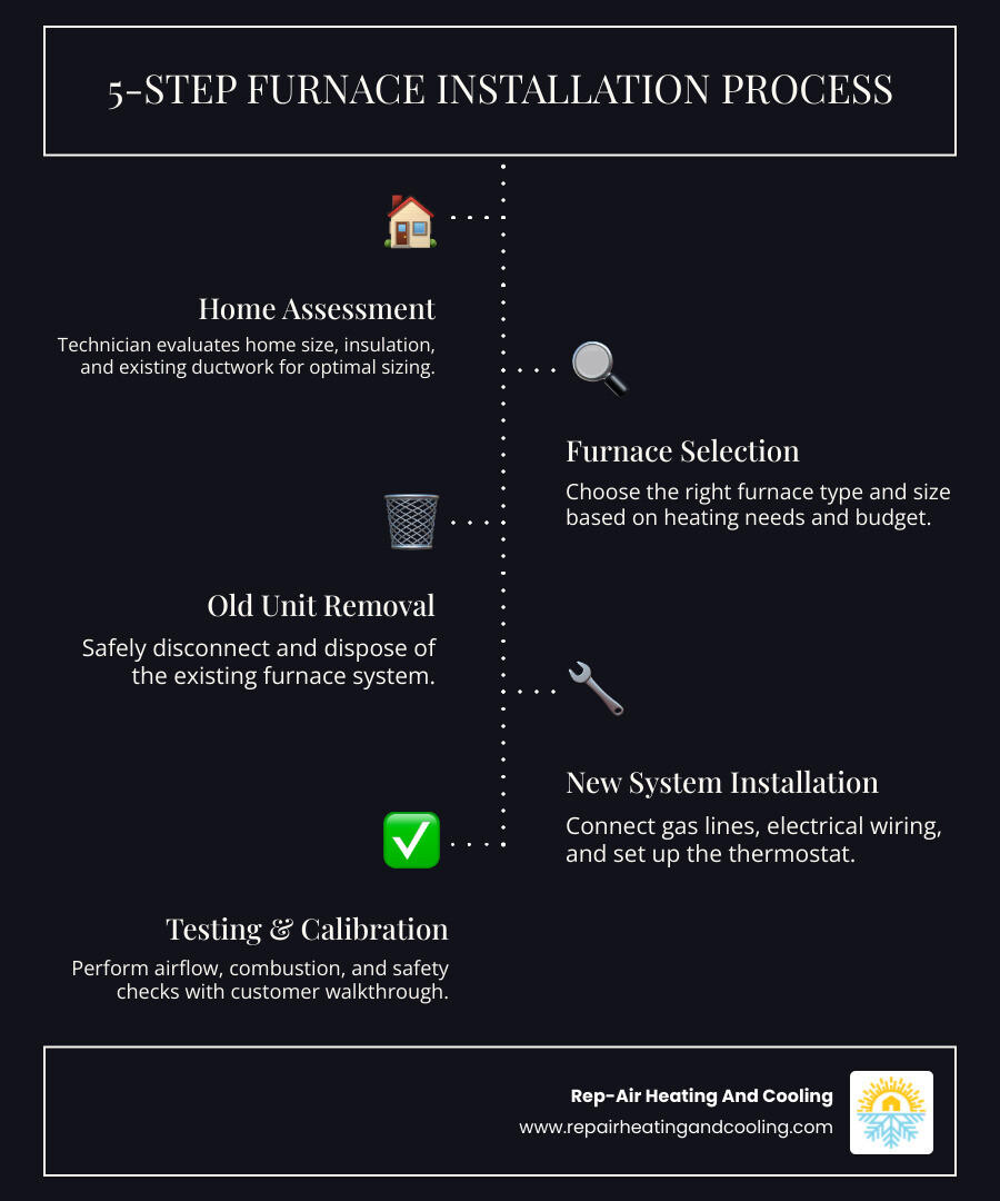 Infographic showing the 5-step residential furnace installation process for West Abbotsford BC homes - residential furnace Infographic showing the 5-step residential furnace installation process for West Abbotsford BC homes - residential furnace