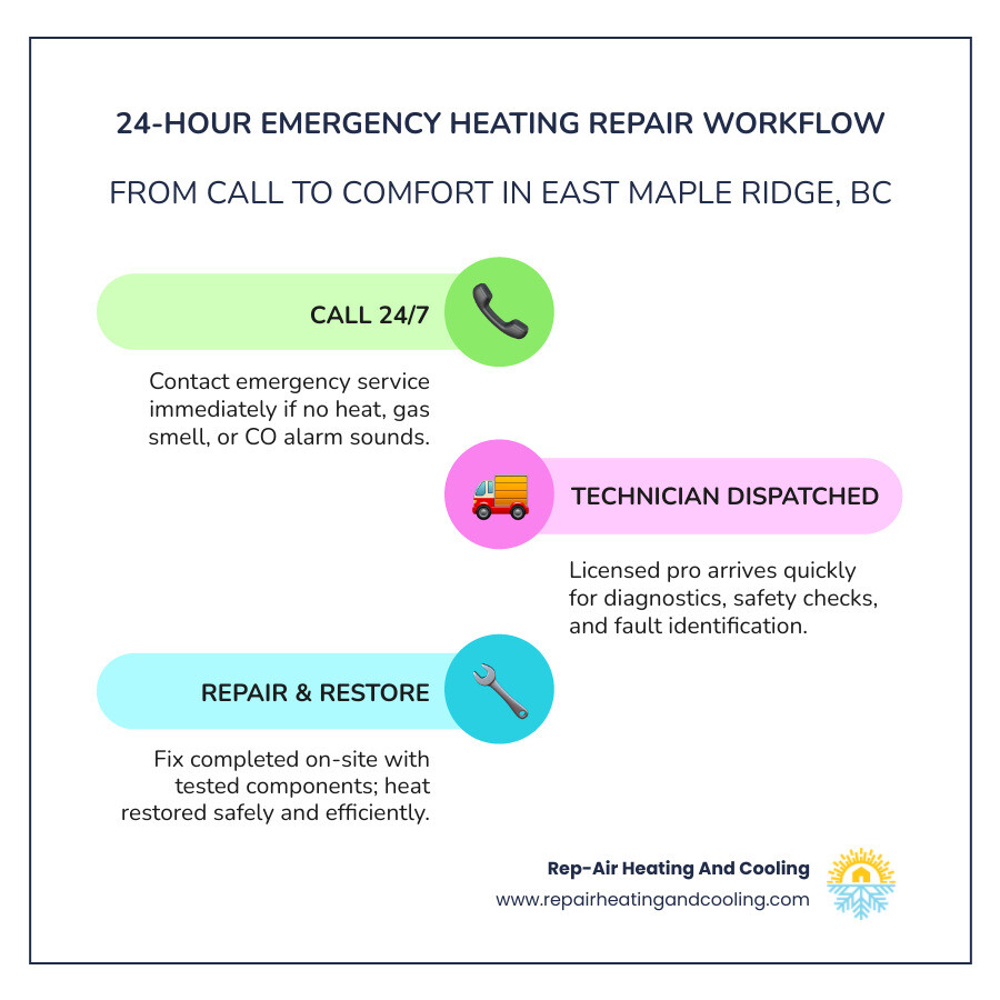 Infographic: 24-hour emergency heating repair workflow from call to fix in East Maple Ridge, BC - 24 hour heating repair in East Maple Ridge, BC