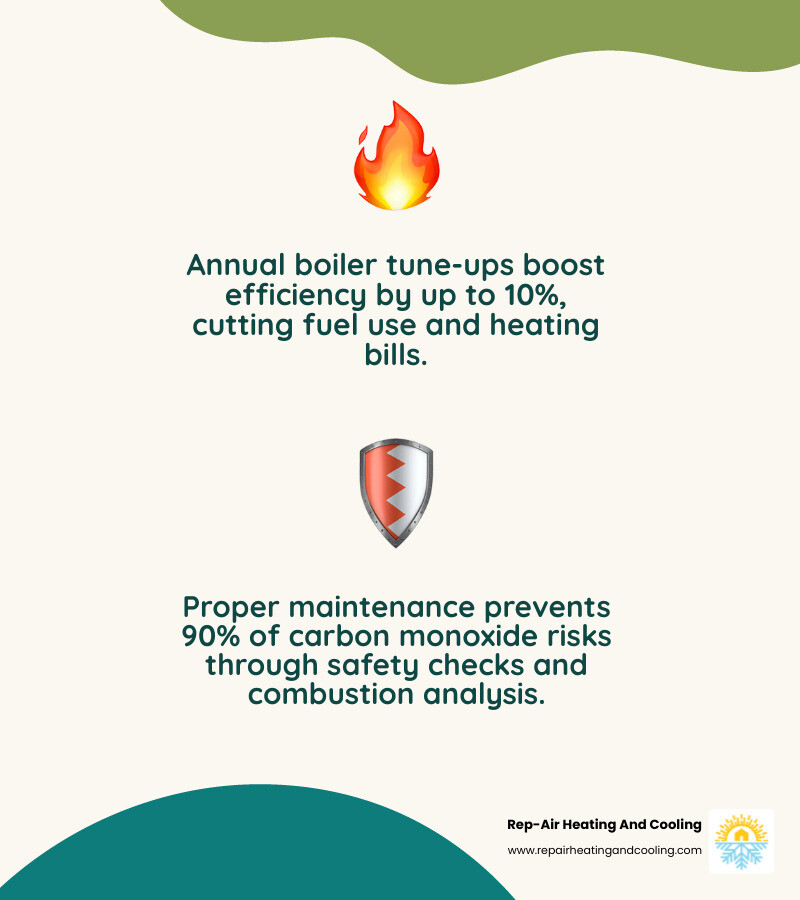 Infographic showing top 5 benefits of annual boiler maintenance for South Poplar homeowners - boiler tune-up service in