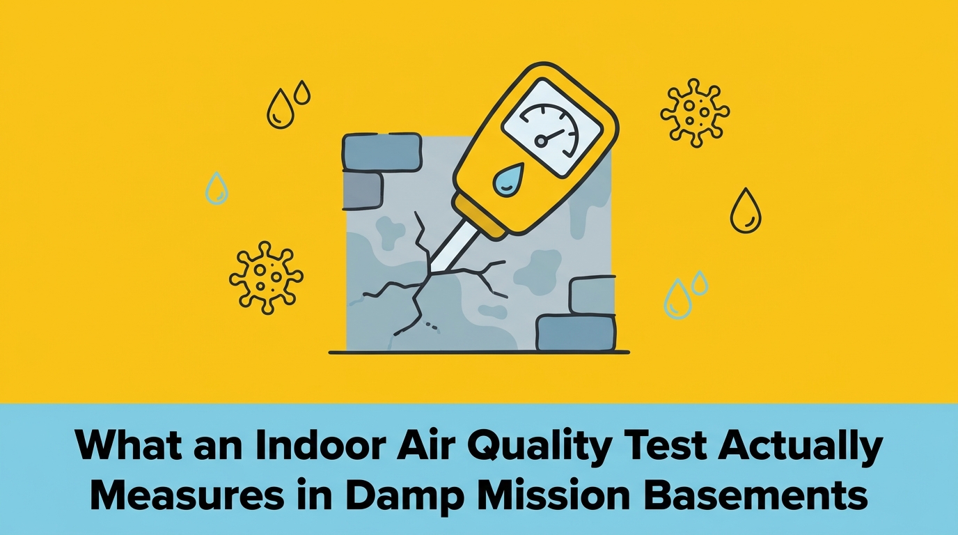 What an Indoor Air Quality Test Actually Measures in Damp Mission Basements — featured image