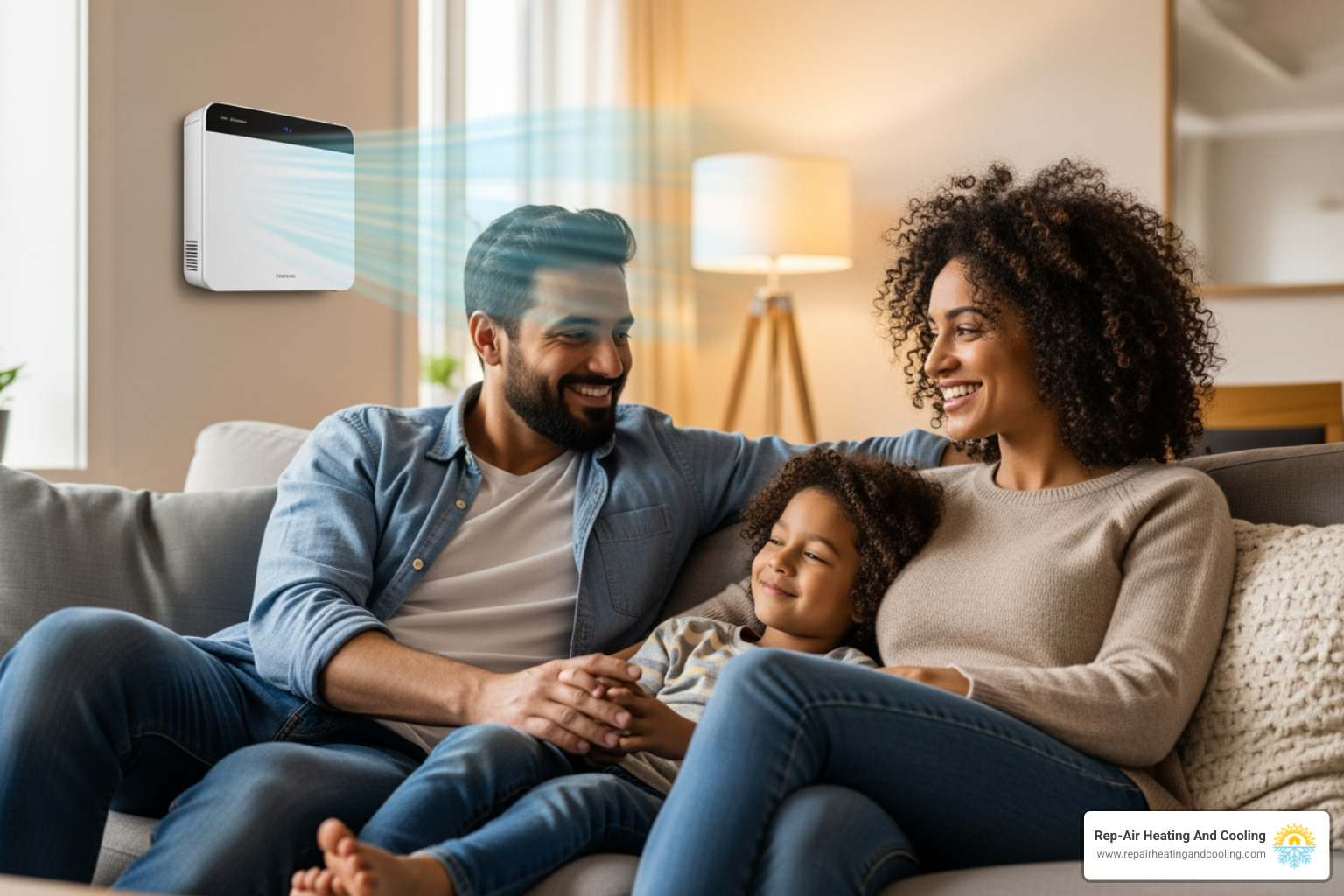 A family enjoying a comfortable room with a sleek, wall-mounted mini-split unit providing quiet and efficient climate control - mini split installation abbotsford