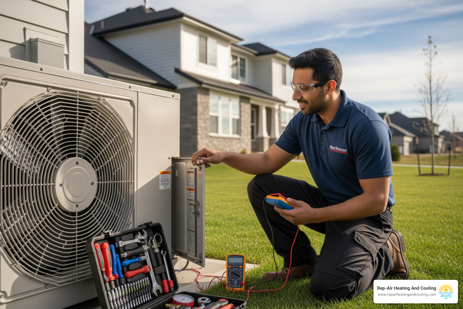 technician working on a modern heat pump system - certified heating technician in maple ridge, bc