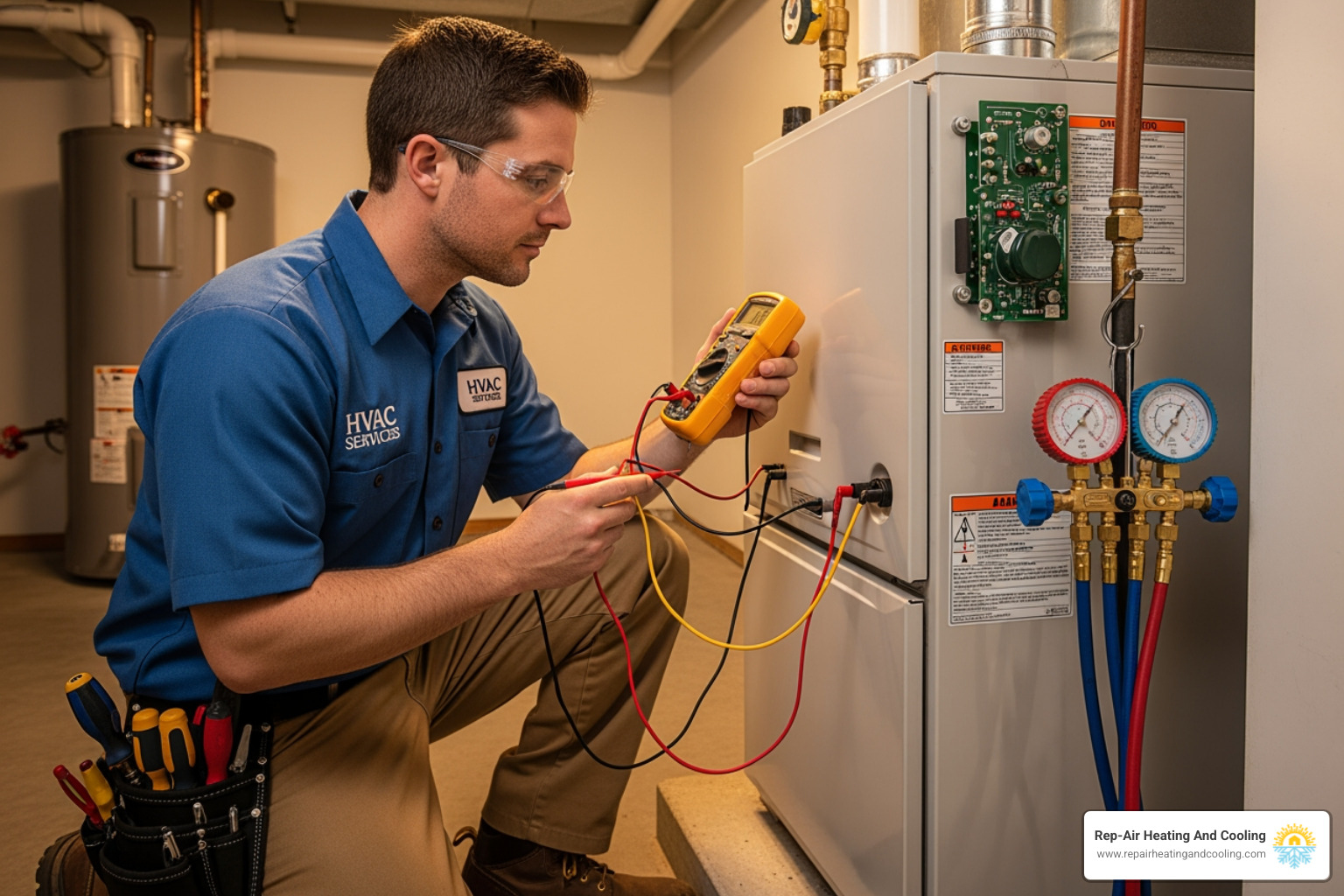 technician safely inspecting a furnace - certified heating technician in maple ridge, bc