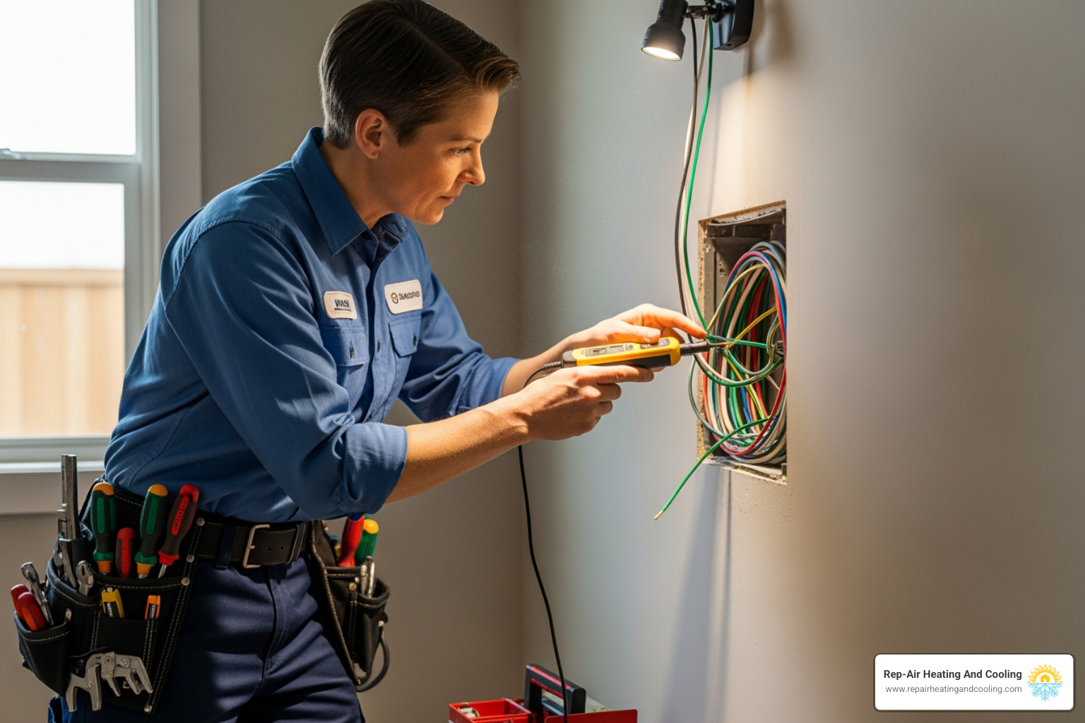 an electrician carefully inspecting wiring in a residential home - electrician pitt meadows bc
