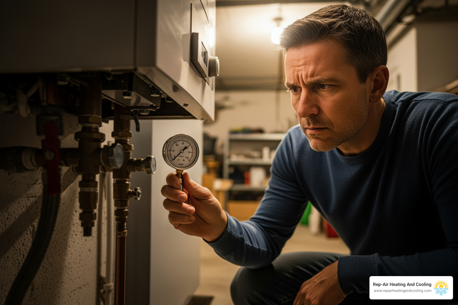 a homeowner checking their boiler's pressure gauge - boiler making noise in pitt meadows, bc