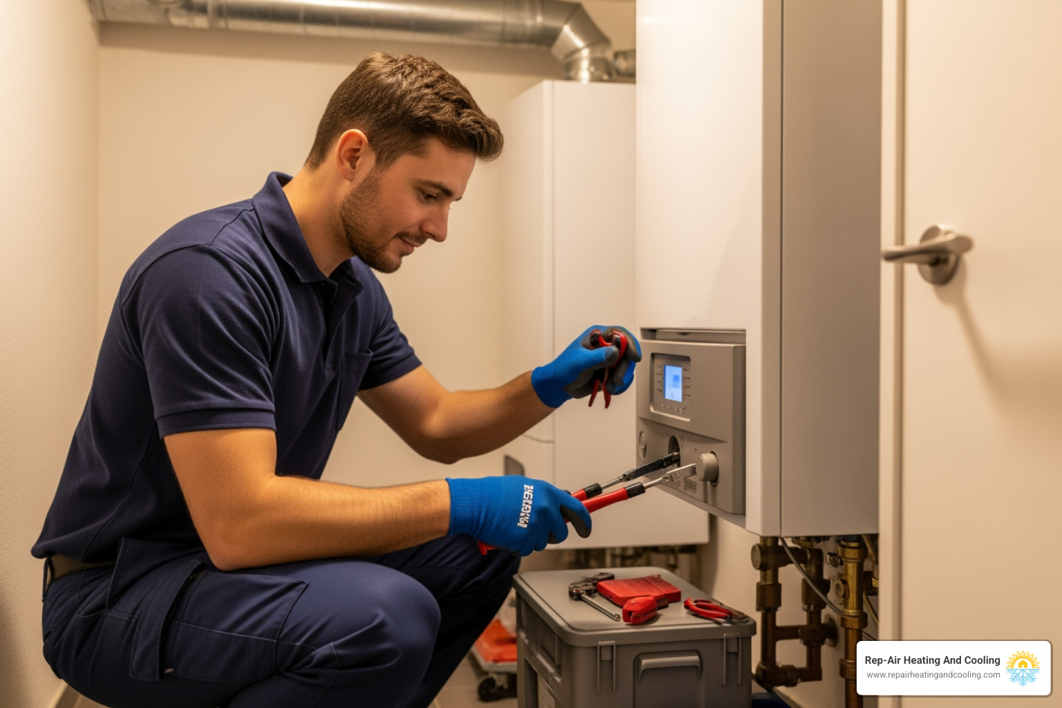 technician performing boiler maintenance - boiler making noise in campbell valley, bc