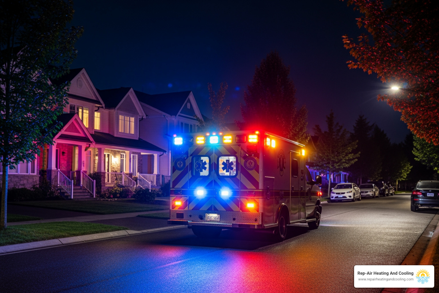 emergency service van with its lights on at night in a residential neighborhood - electrician mission bc emergency service van with its lights on at night in a residential neighborhood - electrician mission bc