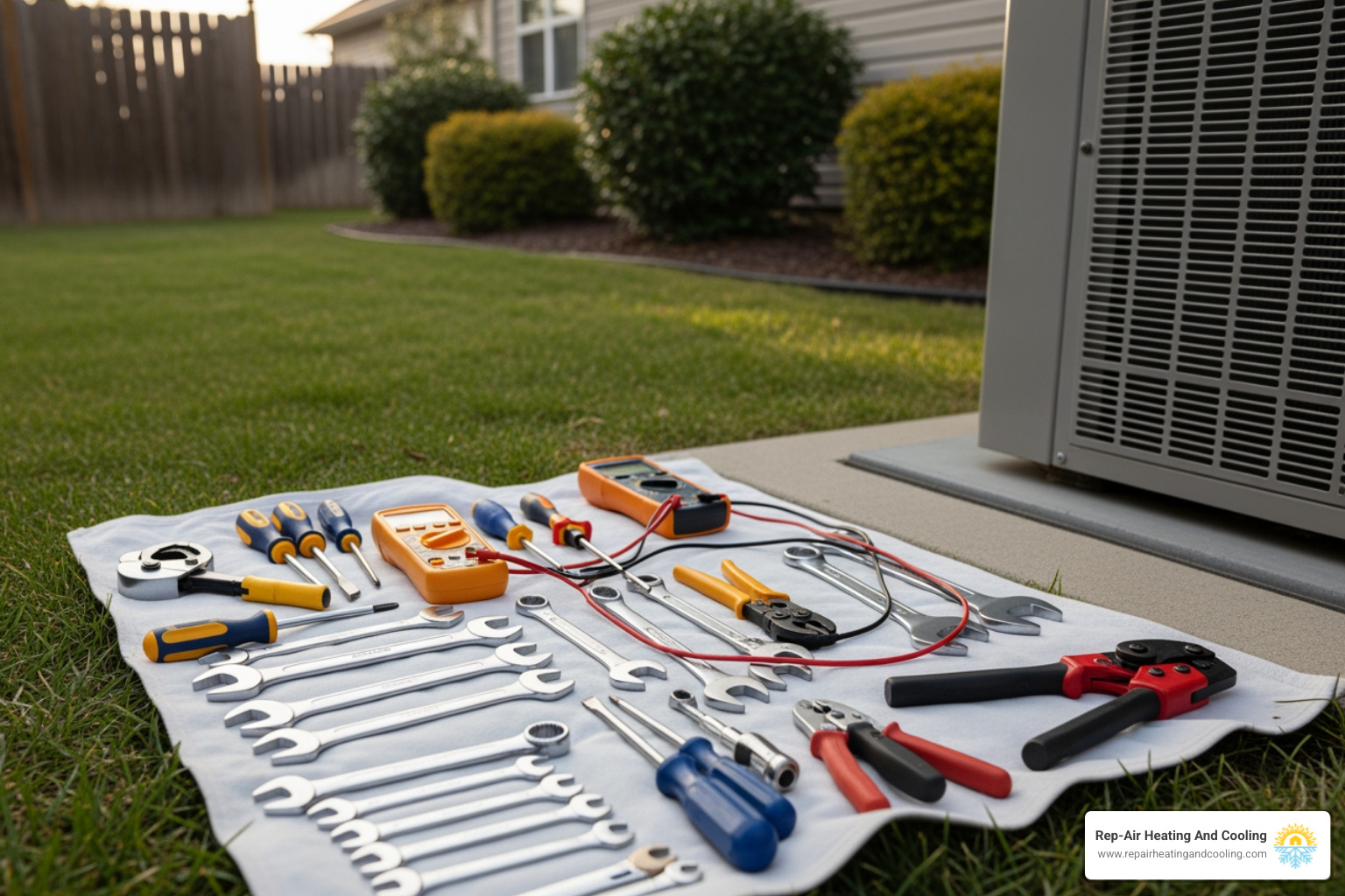 technician's toolset next to a heat pump unit - heat pump tune up langley bc technician's toolset next to a heat pump unit - heat pump tune up langley bc