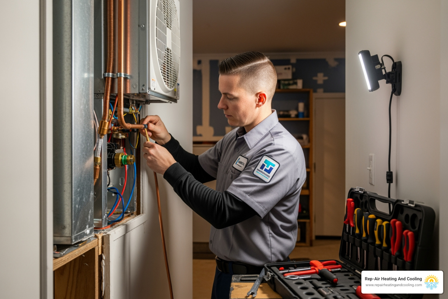 of a professional technician carefully installing a new indoor heat pump unit. - 24/7 heat pump installation walnut grove