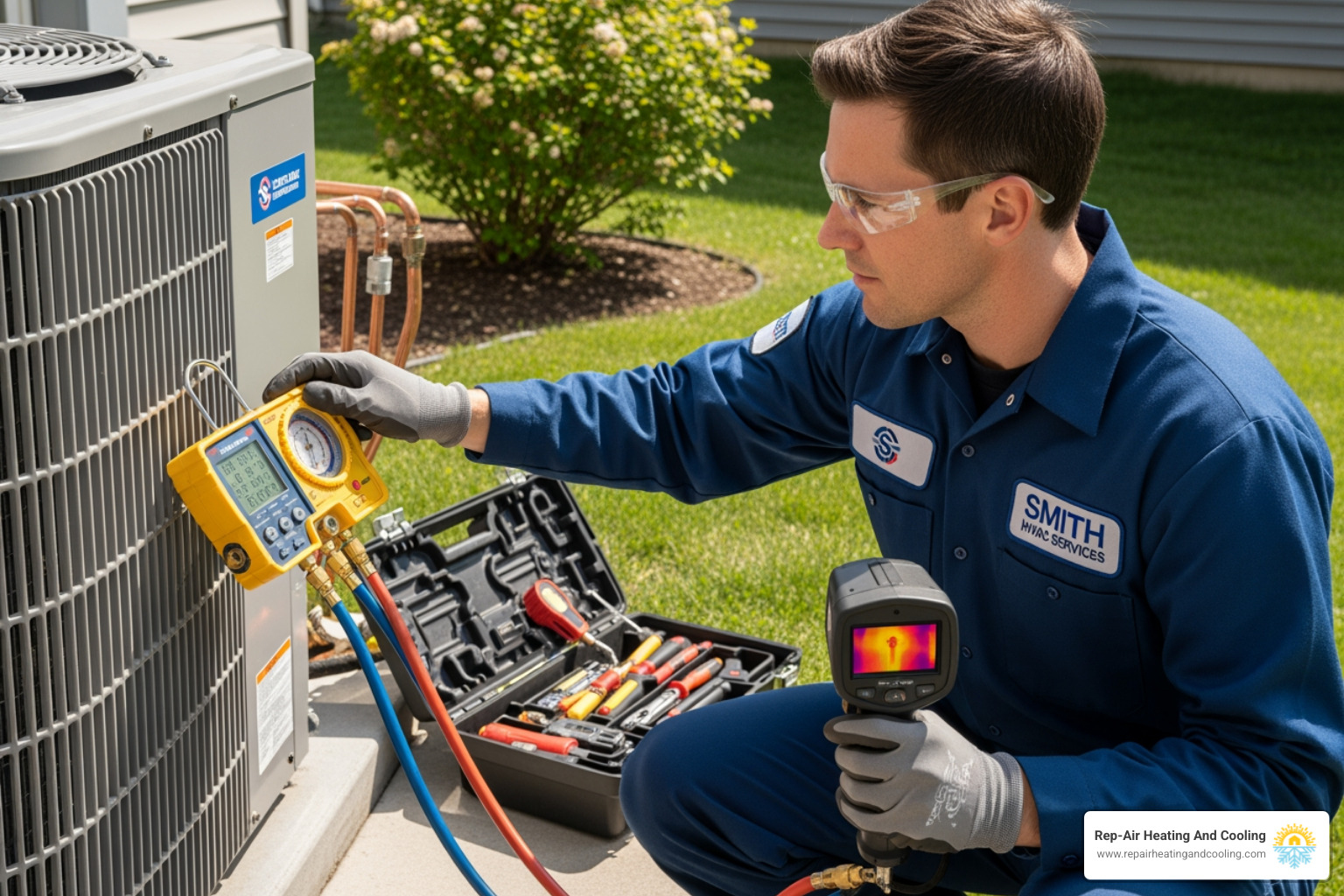 of a technician diagnosing a heat pump with diagnostic tools - heat pump repair murrayville bc of a technician diagnosing a heat pump with diagnostic tools - heat pump repair murrayville bc
