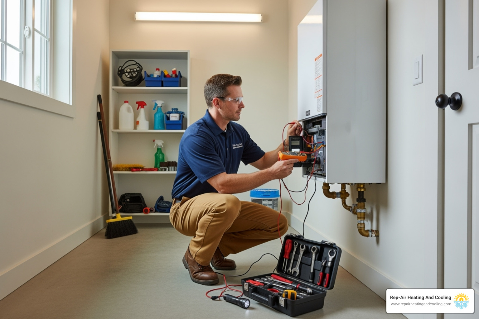 technician performing annual maintenance check on boiler - boiler installation glen valley bc