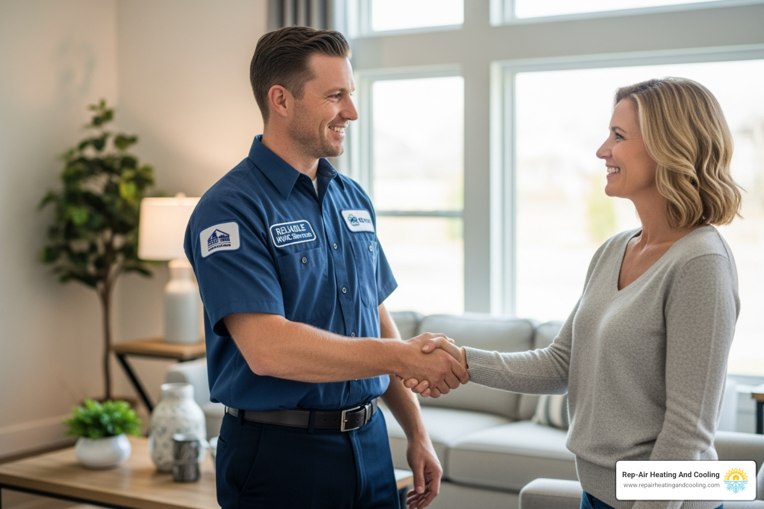 friendly technician shaking hands with a satisfied homeowner in Maple Ridge - boiler installation maple ridge