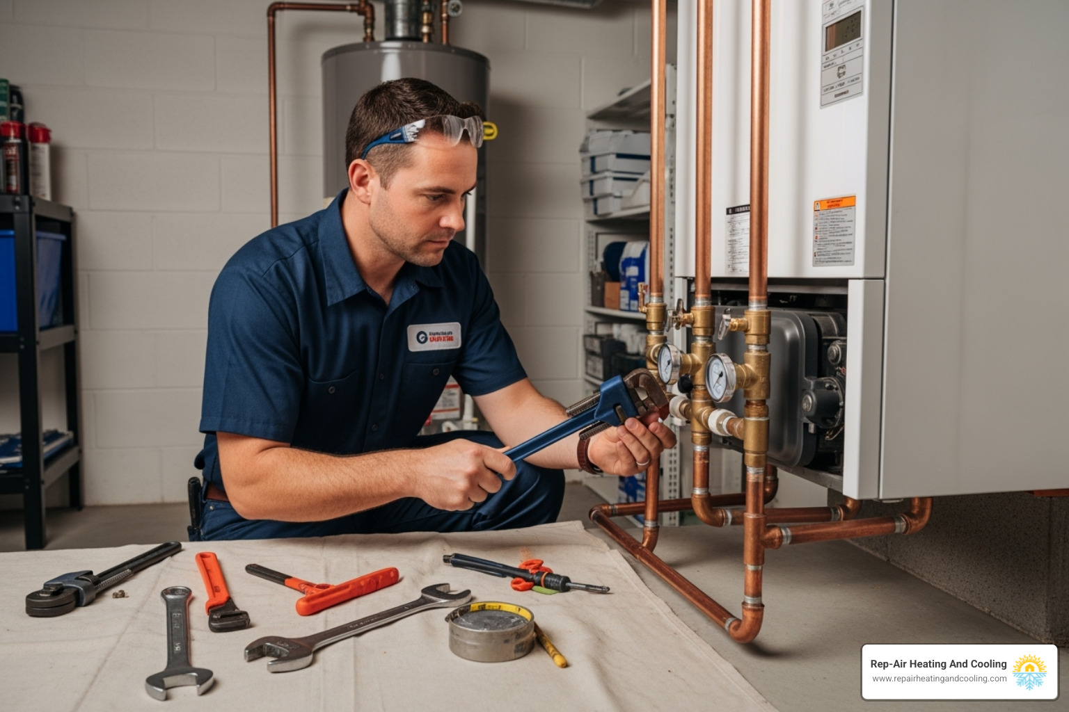 certified technician carefully connecting pipes to a new boiler - boiler installation maple ridge