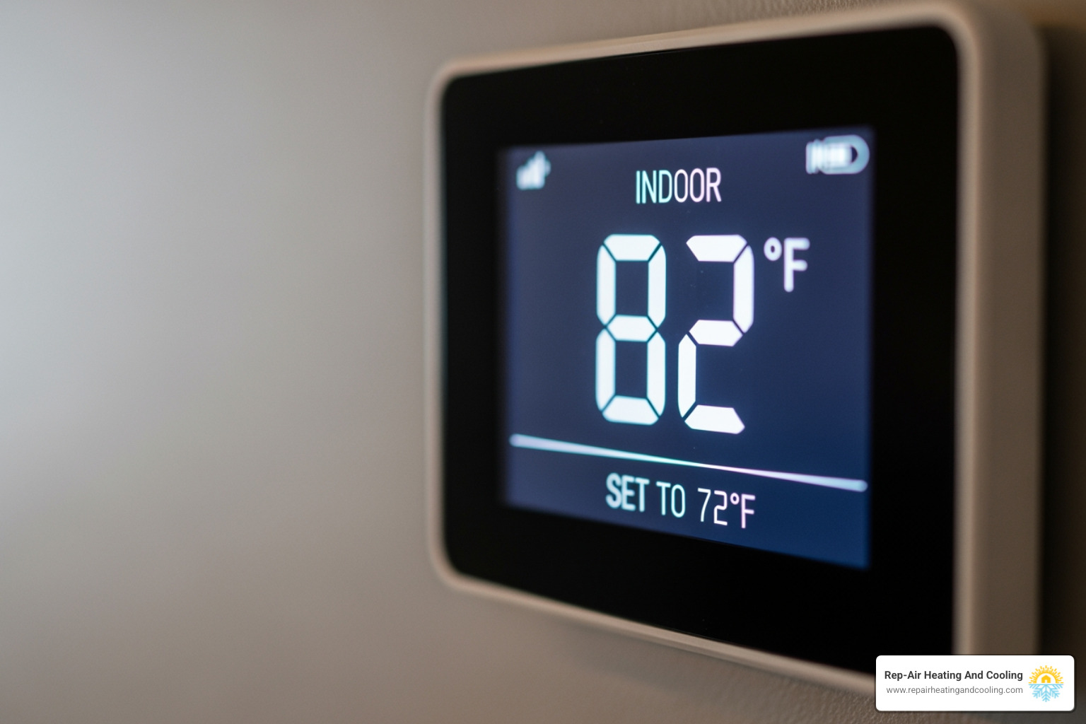 A thermostat showing a high indoor temperature despite the AC running, illustrating a common AC repair sign. - air conditioner repair langley bc