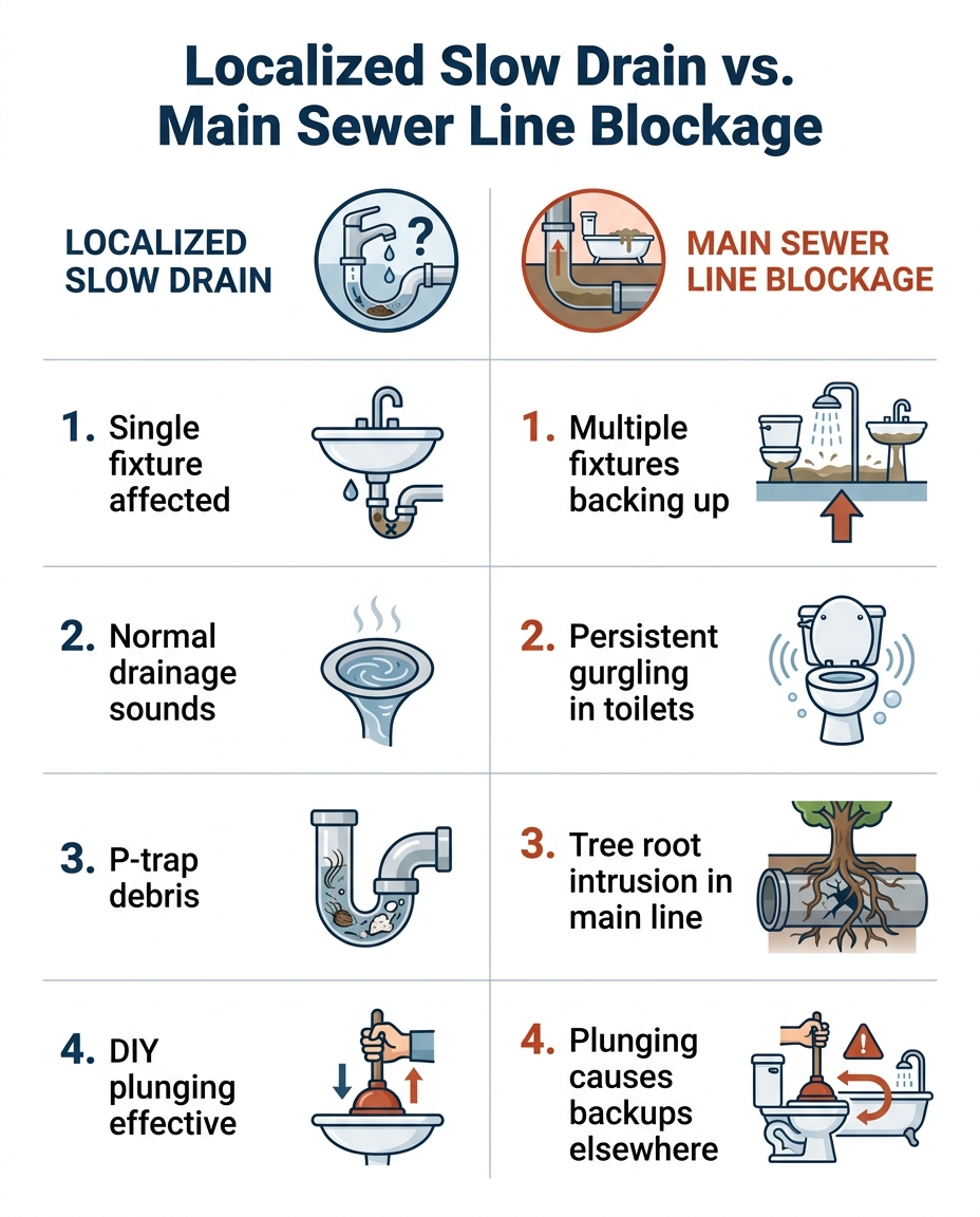 Localized Slow Drain vs. Main Sewer Line Blockage
