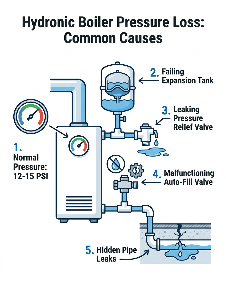 Hydronic Boiler Pressure Loss: Common Causes