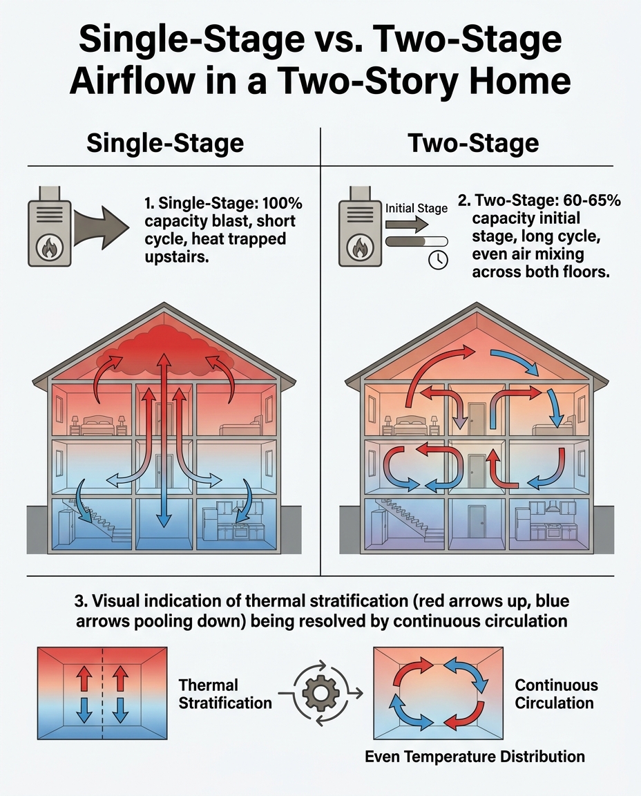 Single-Stage vs. Two-Stage Airflow in a Two-Story Home
