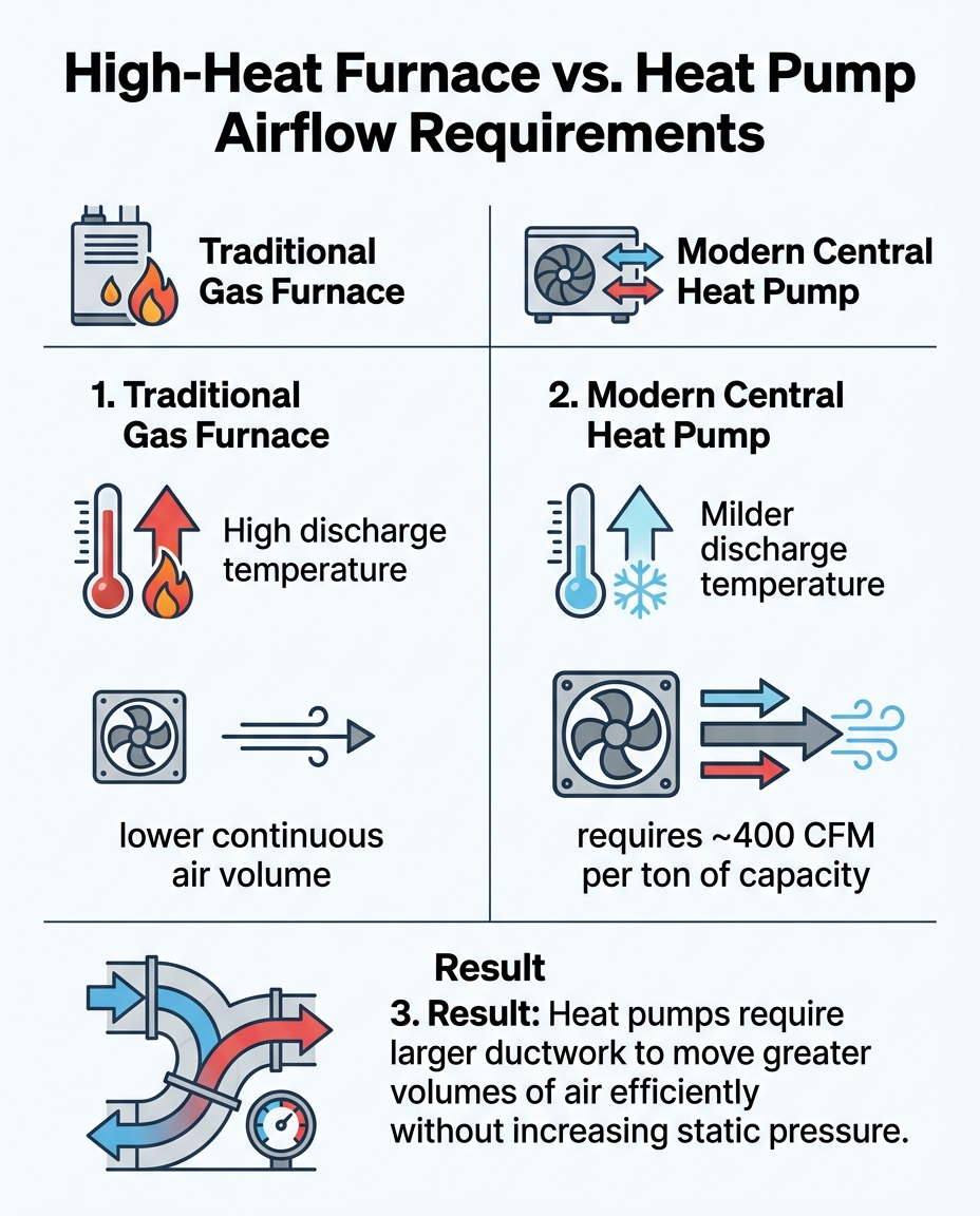 High-Heat Furnace vs. Heat Pump Airflow Requirements