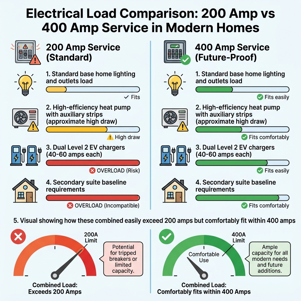 Electrical Load Comparison: 200 Amp vs 400 Amp Service in Modern Homes