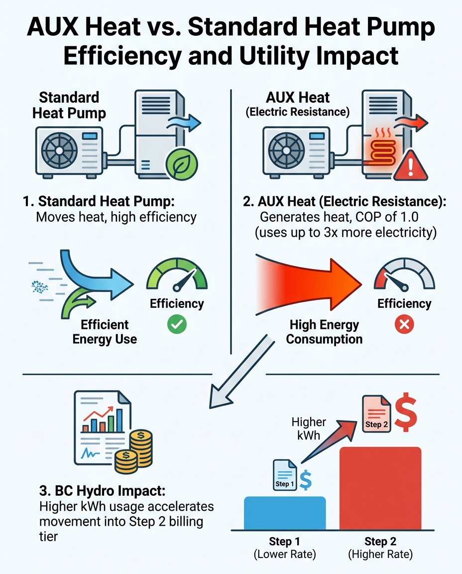 AUX Heat vs. Standard Heat Pump Efficiency and Utility Impact
