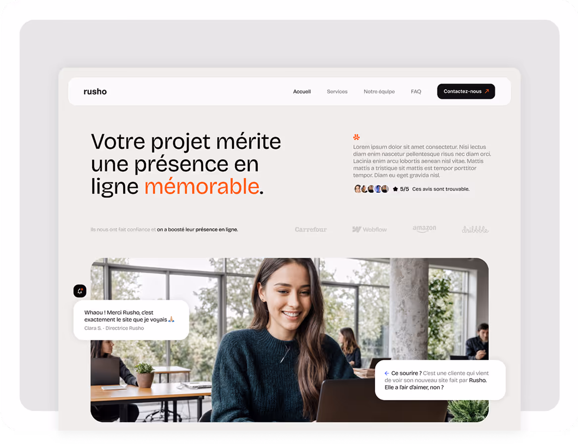 Présentation du site pour une start-up de marketing.