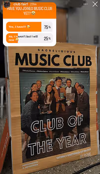 Poster for Sacreligious Music Club featuring a group photo and the text 'Club of the Year'.
