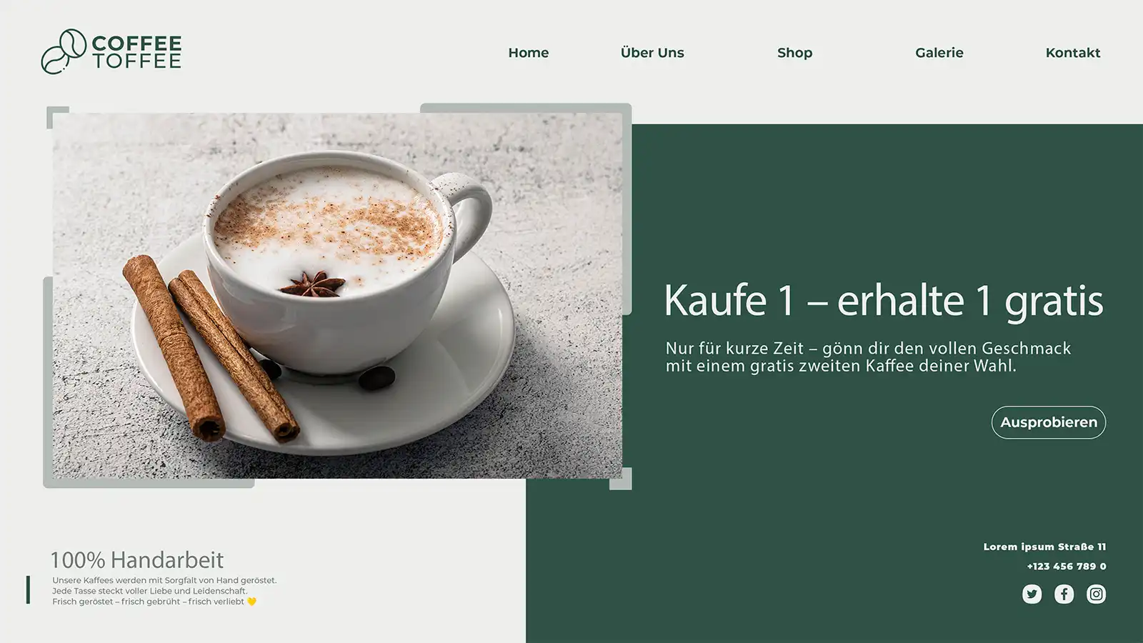 Beispiel Webseiten Design eines Cafe's