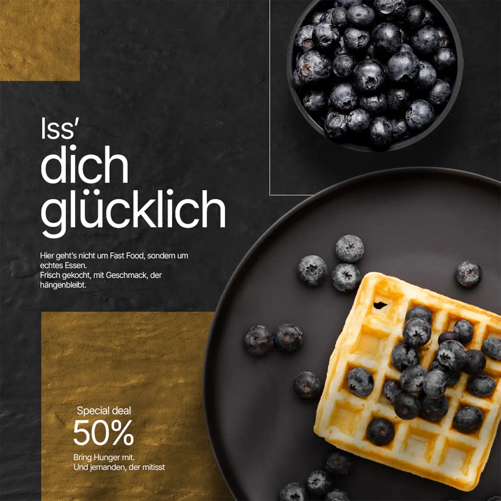 Ein Instagram Post Design für ein Restaurant, um Social Media Werbung & Content zu verdeutlichen.