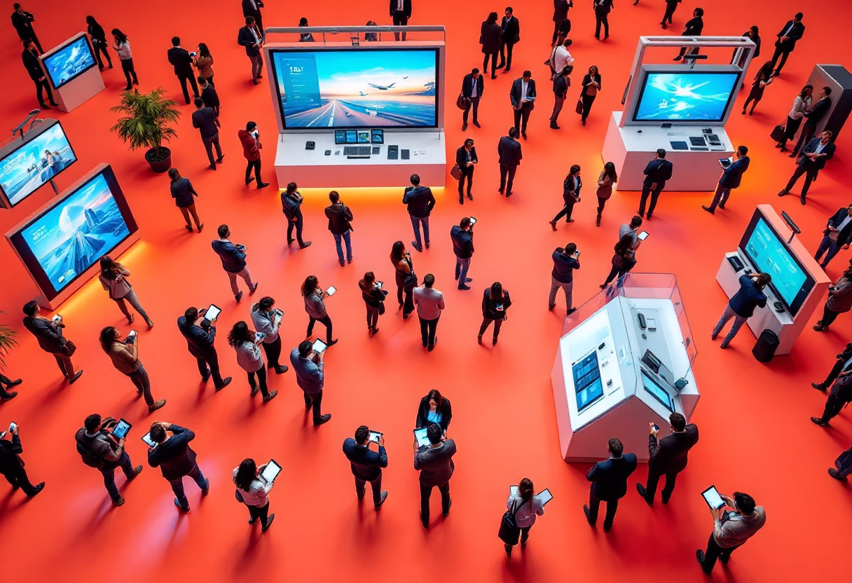 a bustling office environment (for a social media and communication)