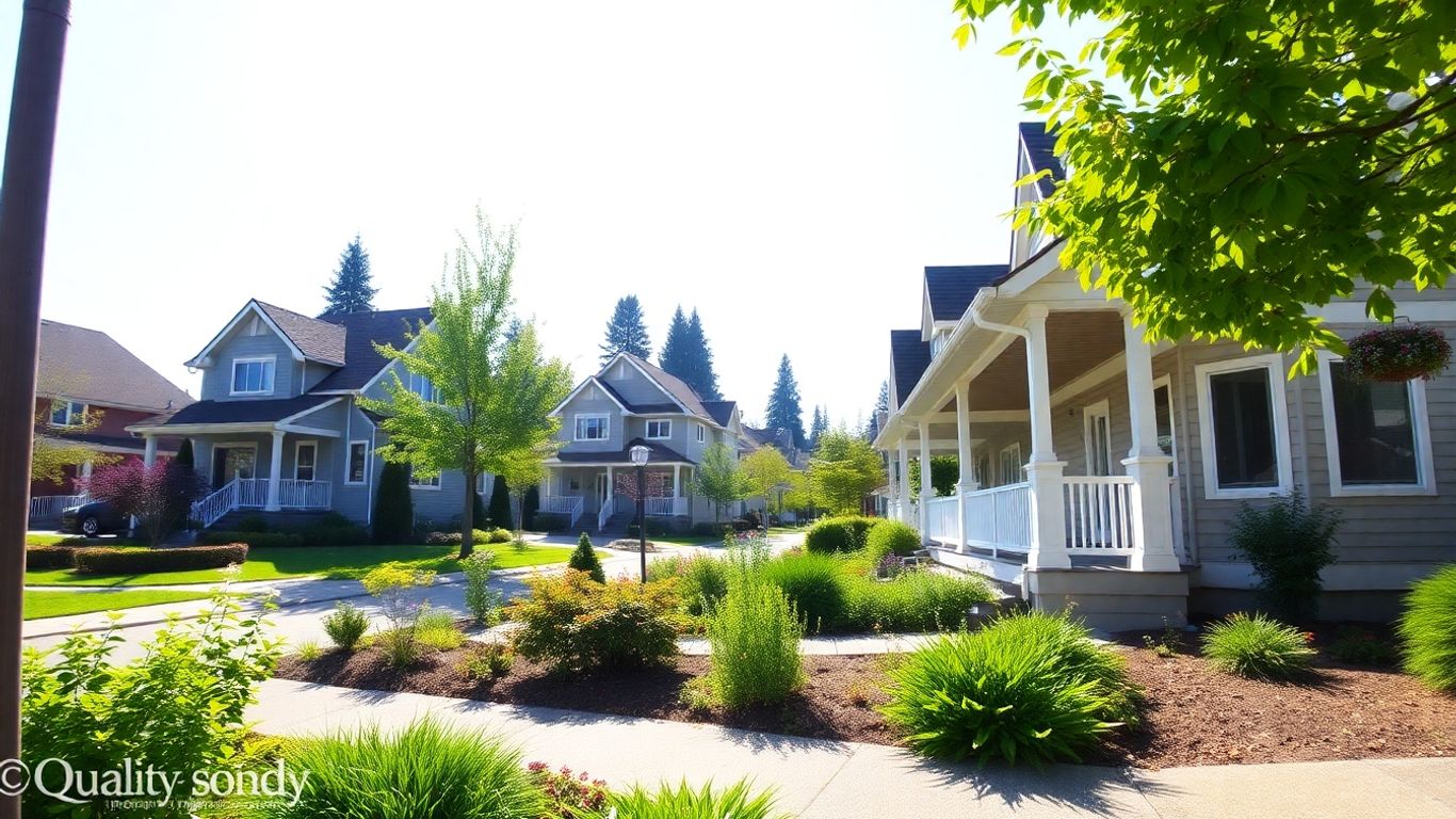 Pitt Meadows houses with gardens and front porches.