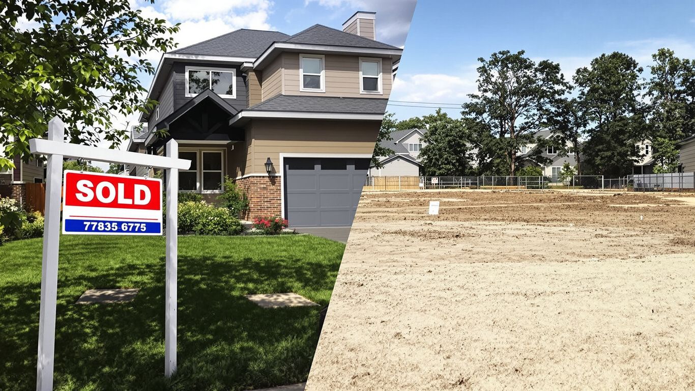 House with sold sign next to vacant lot