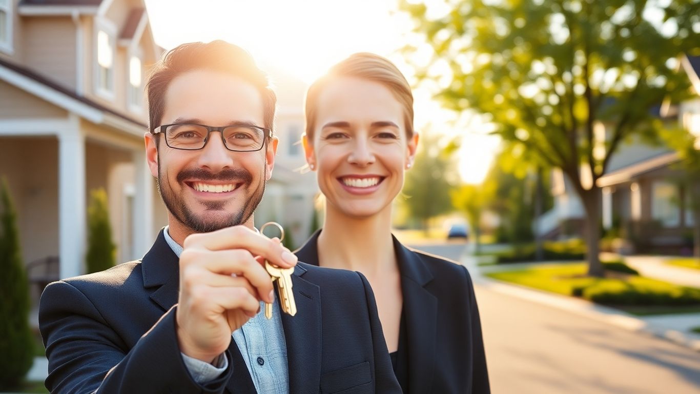 Realtor holding keys in front of Maple Ridge home.