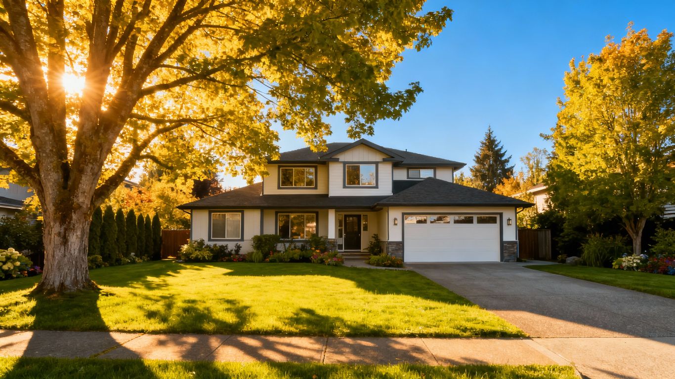 Pitt Meadows house with green lawn and blue sky.