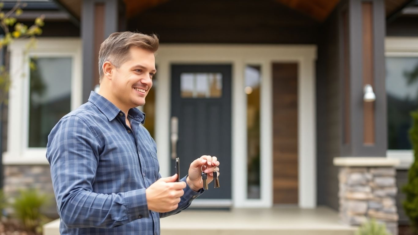 Maple Ridge property manager with keys outside a house.