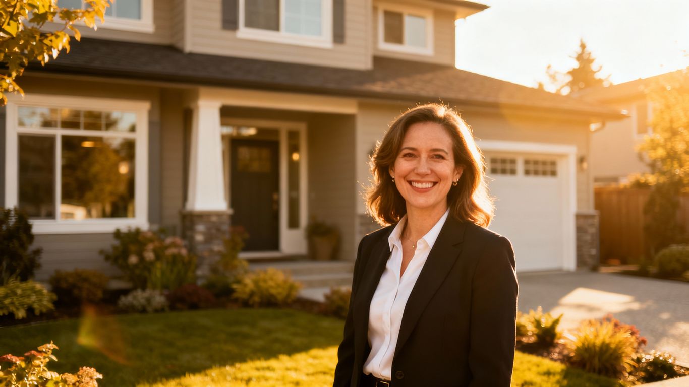 Real estate agent in front of a Maple Ridge house.