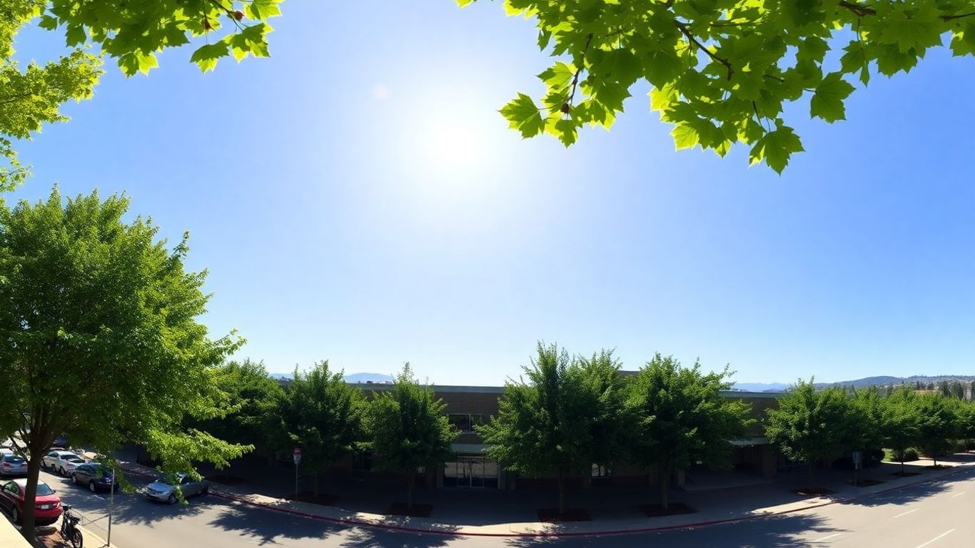 Maple Ridge city hall with trees and sky.