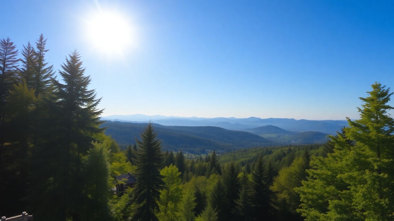 Maple Ridge landscape with trees and hills.