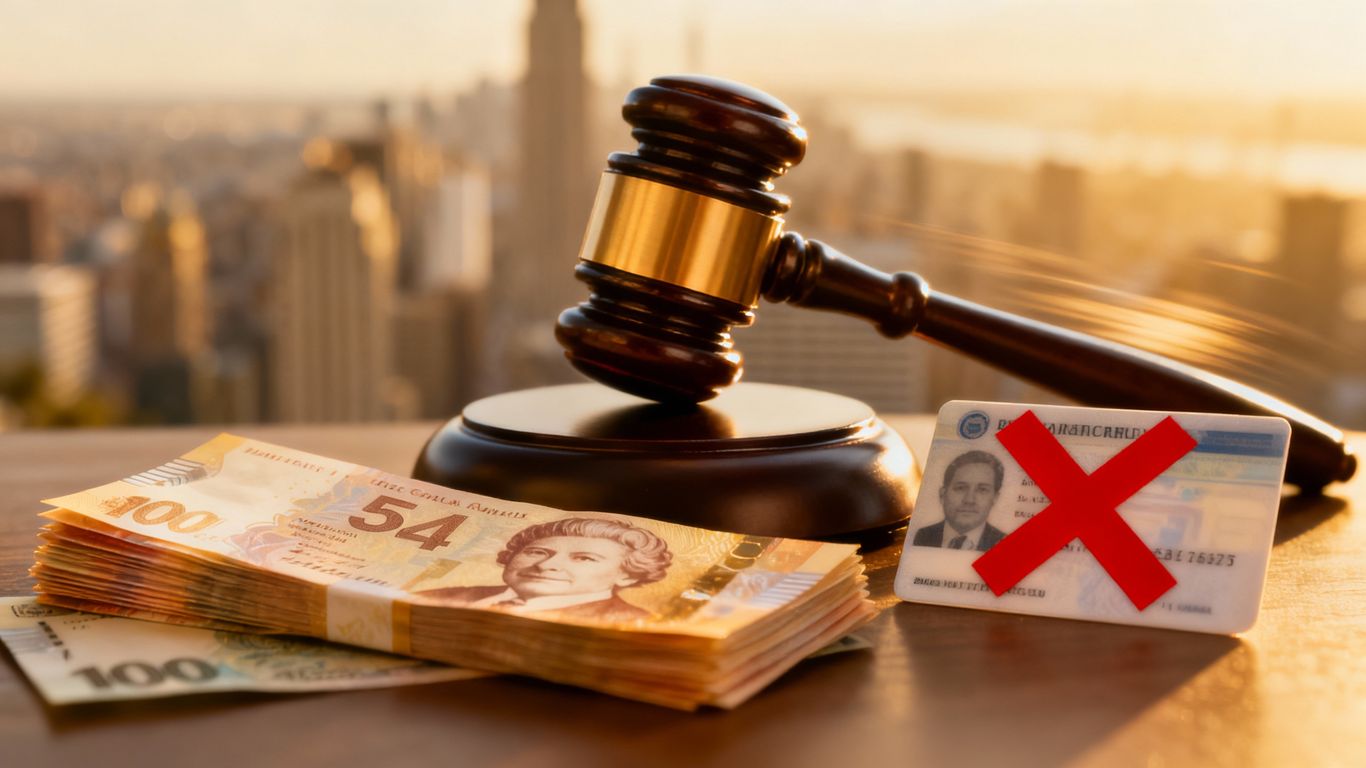 Gavel striking money, license revoked.